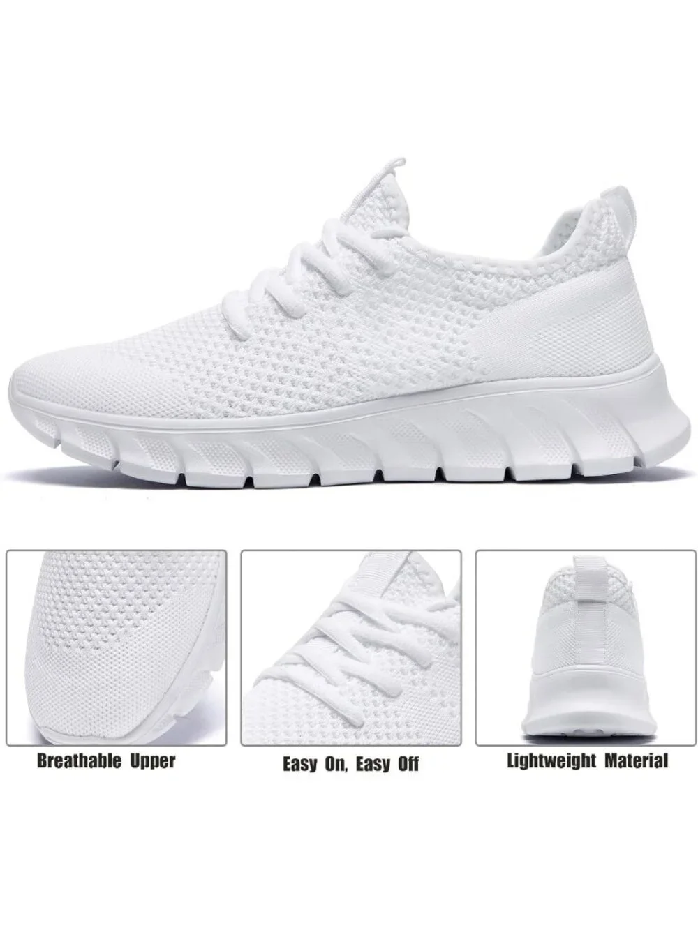 Men's White Running Shoes Slip On Tennis Walking Sneakers Workout Sport Shoes